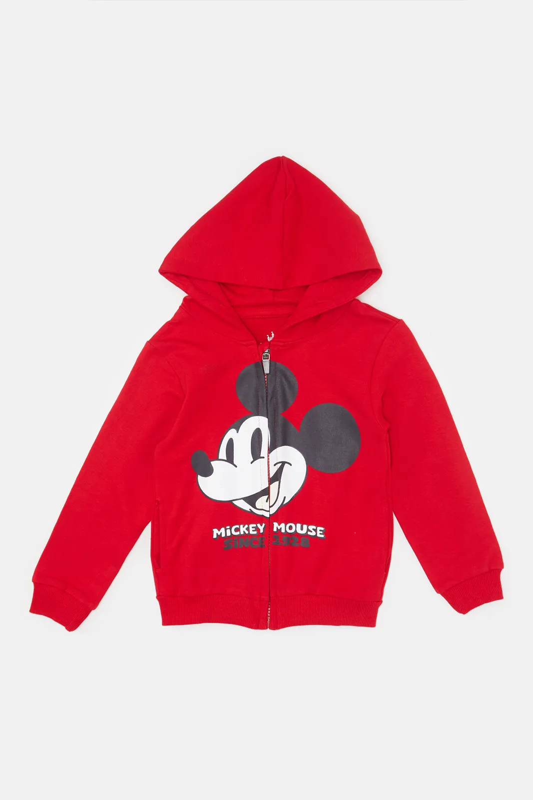 Infant Boys Red Mickey Mouse Hooded Sweatshirt