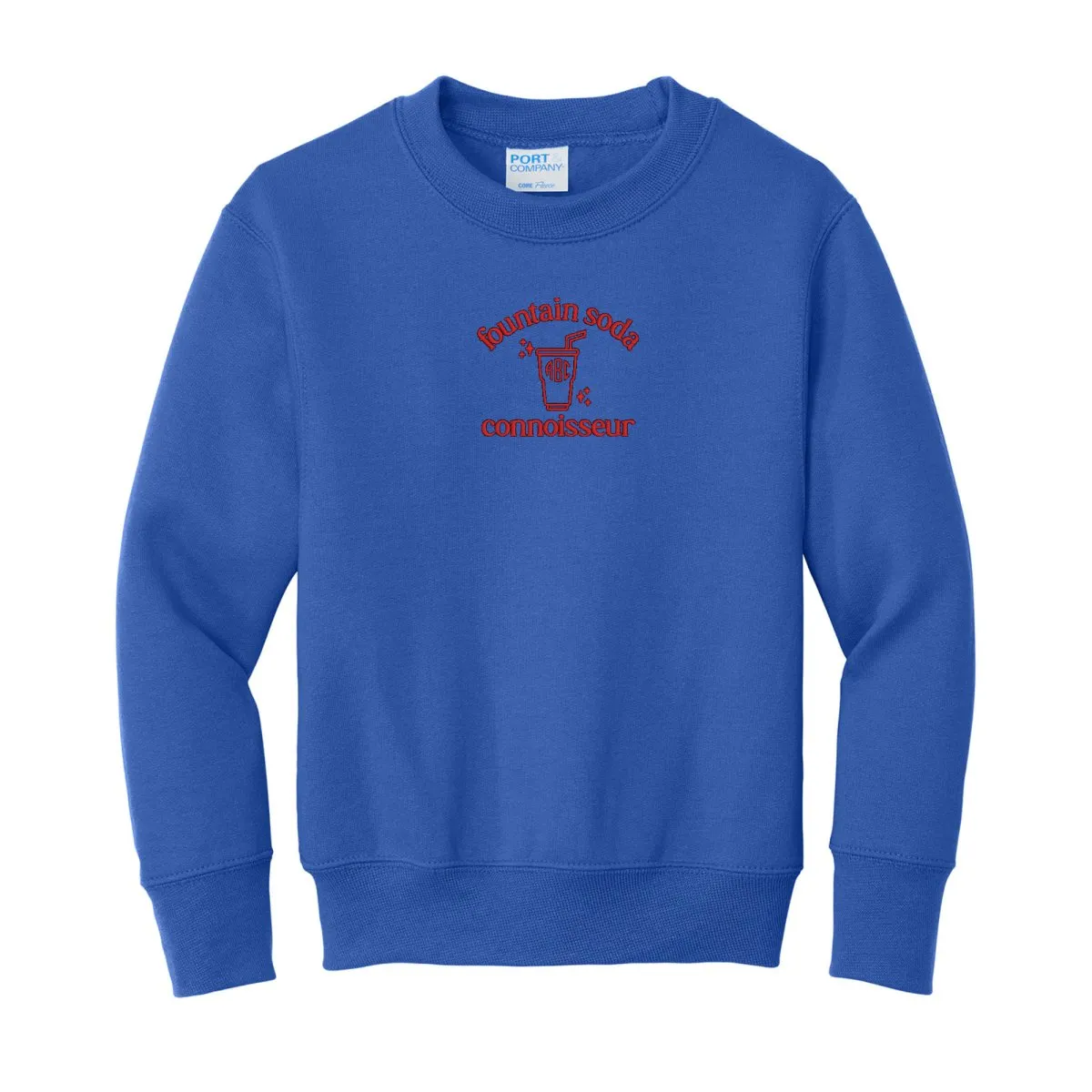 Kids Monogrammed 'Fountain Soda Connoisseur' Crewneck Sweatshirt