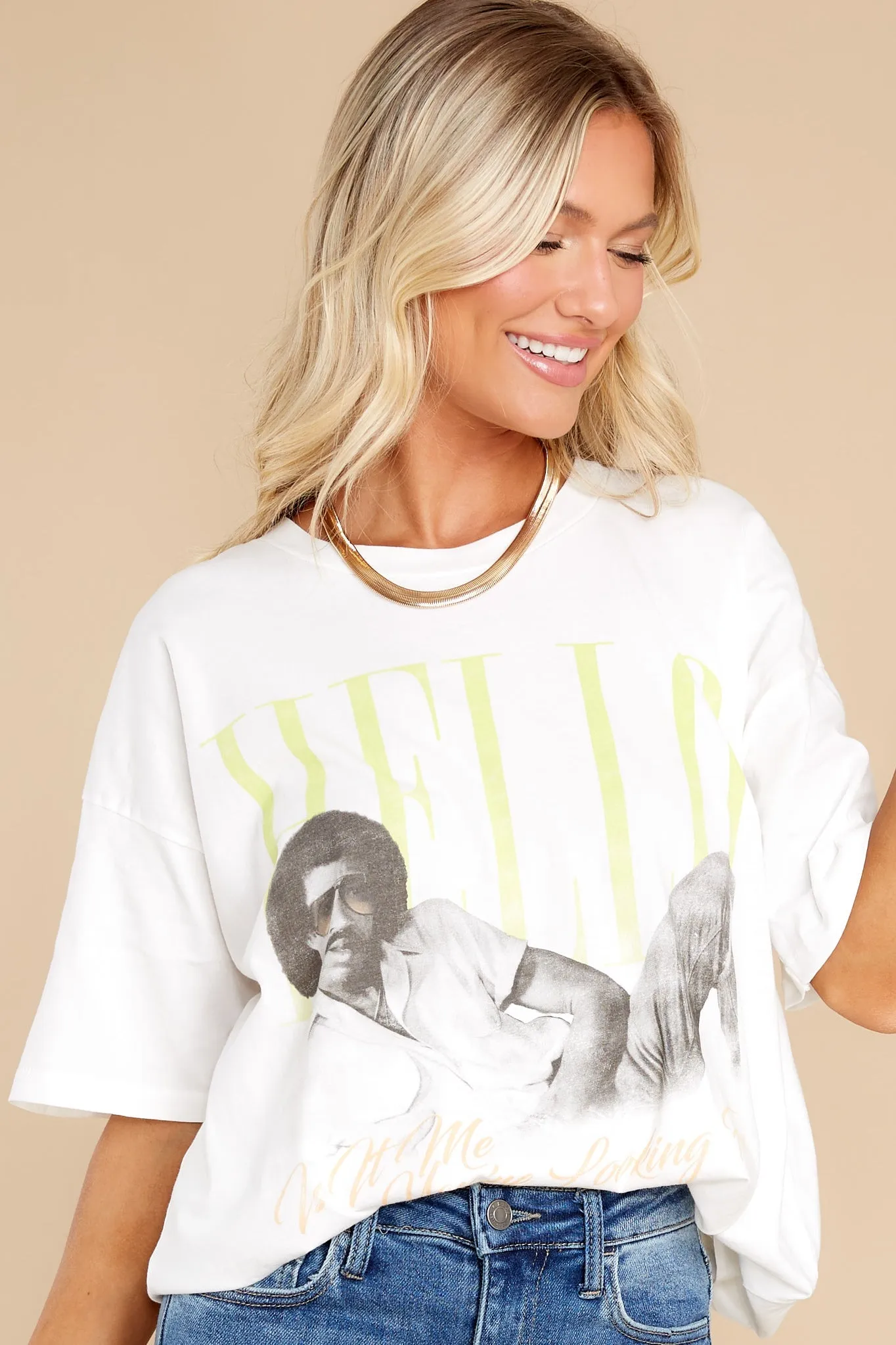 Lionel Richie Hello Vintage White Merch Tee