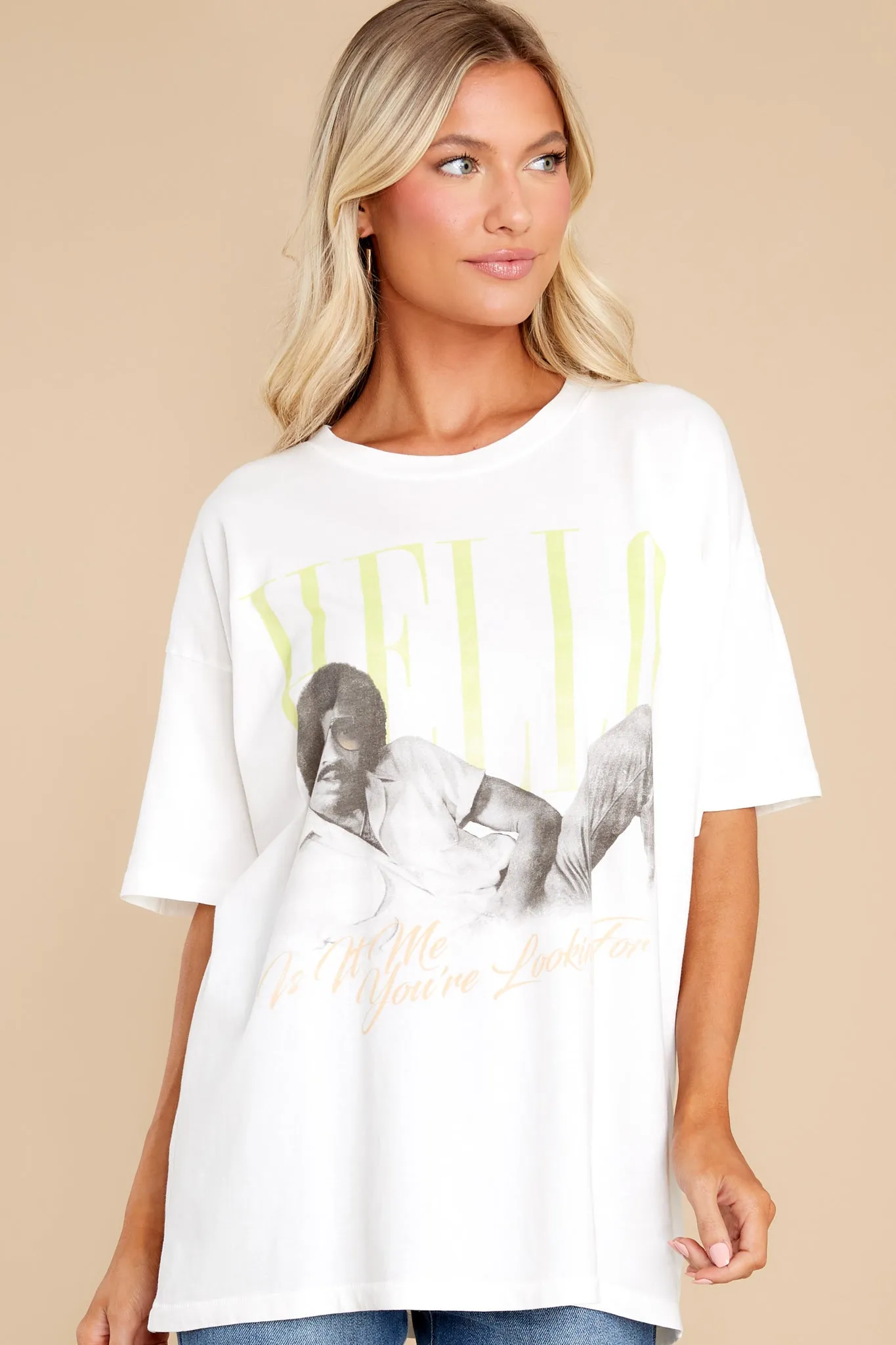 Lionel Richie Hello Vintage White Merch Tee