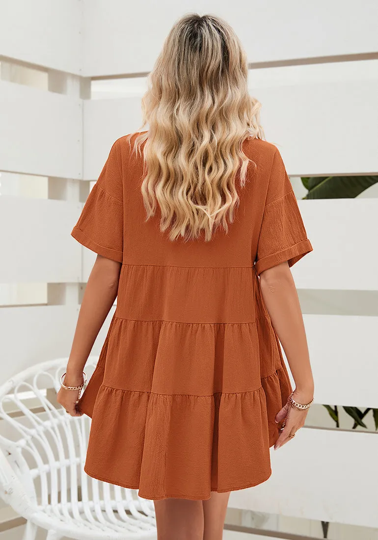 Mecca Orange 2023 Button Down Shirts for Women Oversized Short Sleeve Blouses Babydoll Flowy High Low Tunic Tops Summer