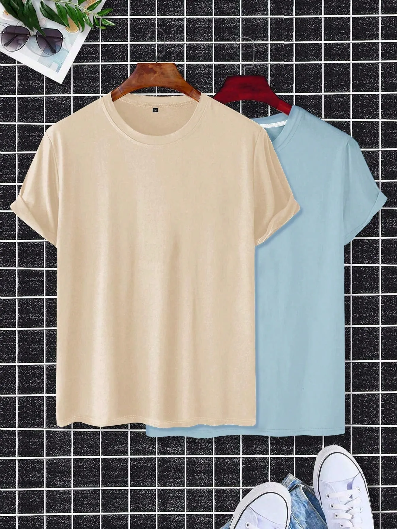 Men's Casual Solid Basic Tee 2pcs - Round Neck, Short Sleeve, Regular Fit