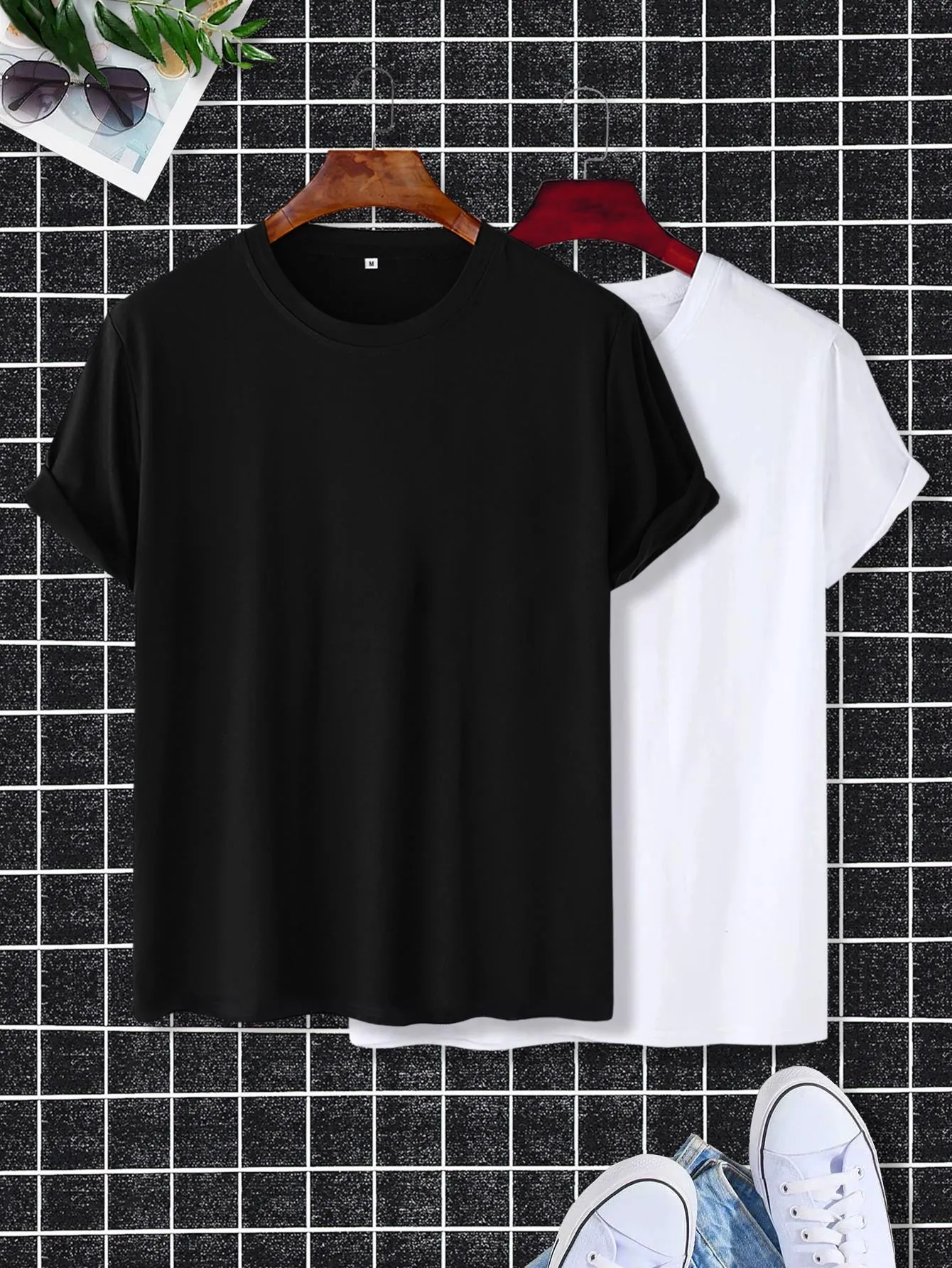 Men's Casual Solid Basic Tee 2pcs - Round Neck, Short Sleeve, Regular Fit