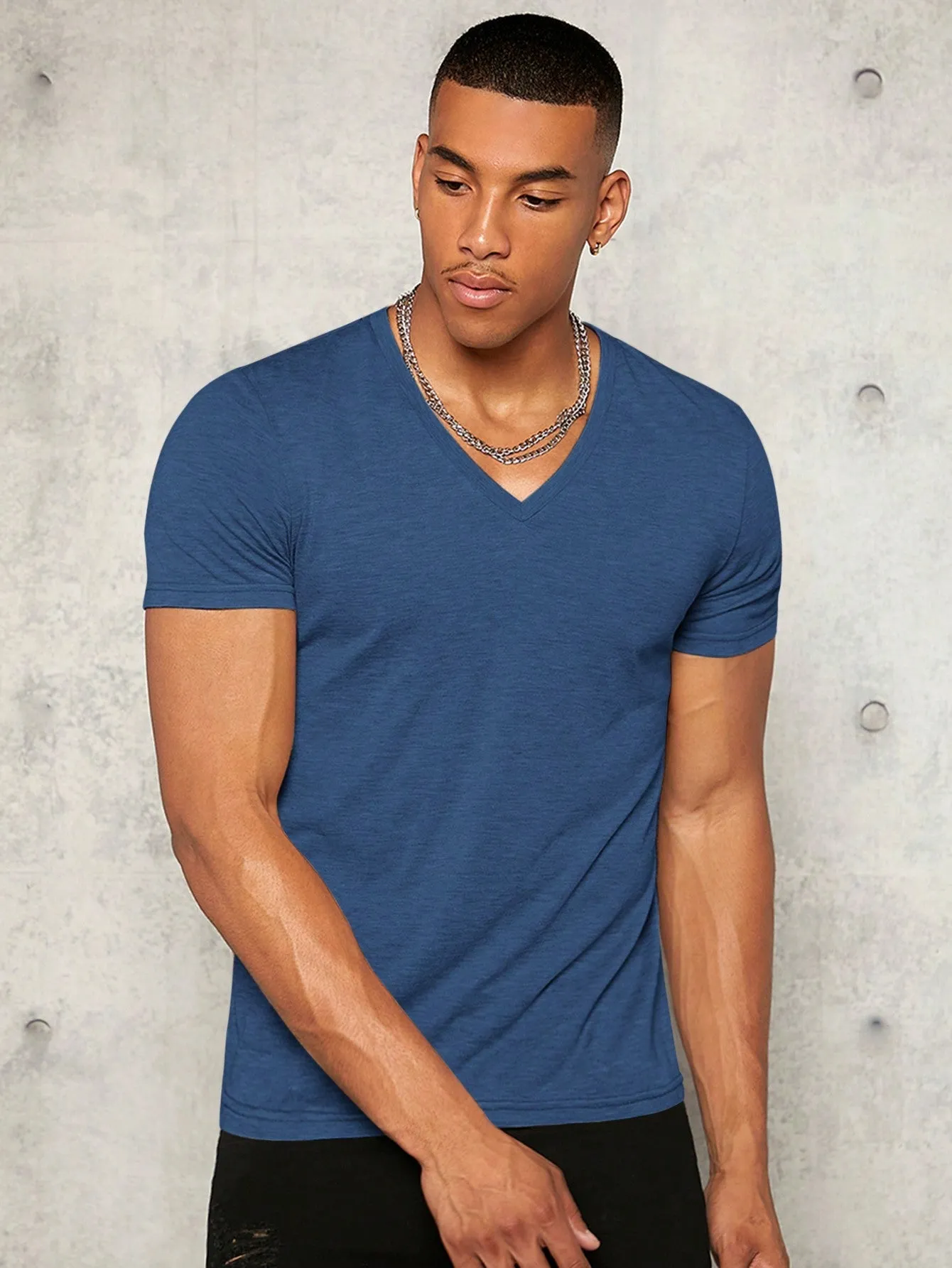 Men's V Neck Short Sleeve T-Shirt - Casual, Slim Fit, Plain, Summer Knit