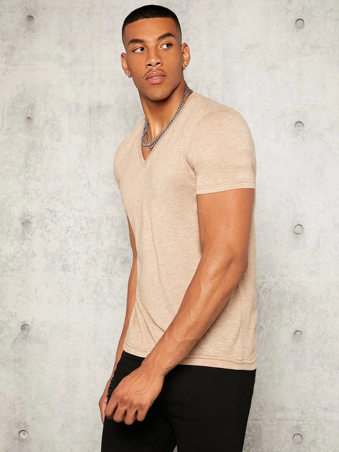 Men's V Neck Short Sleeve T-Shirt - Casual, Slim Fit, Plain, Summer Knit