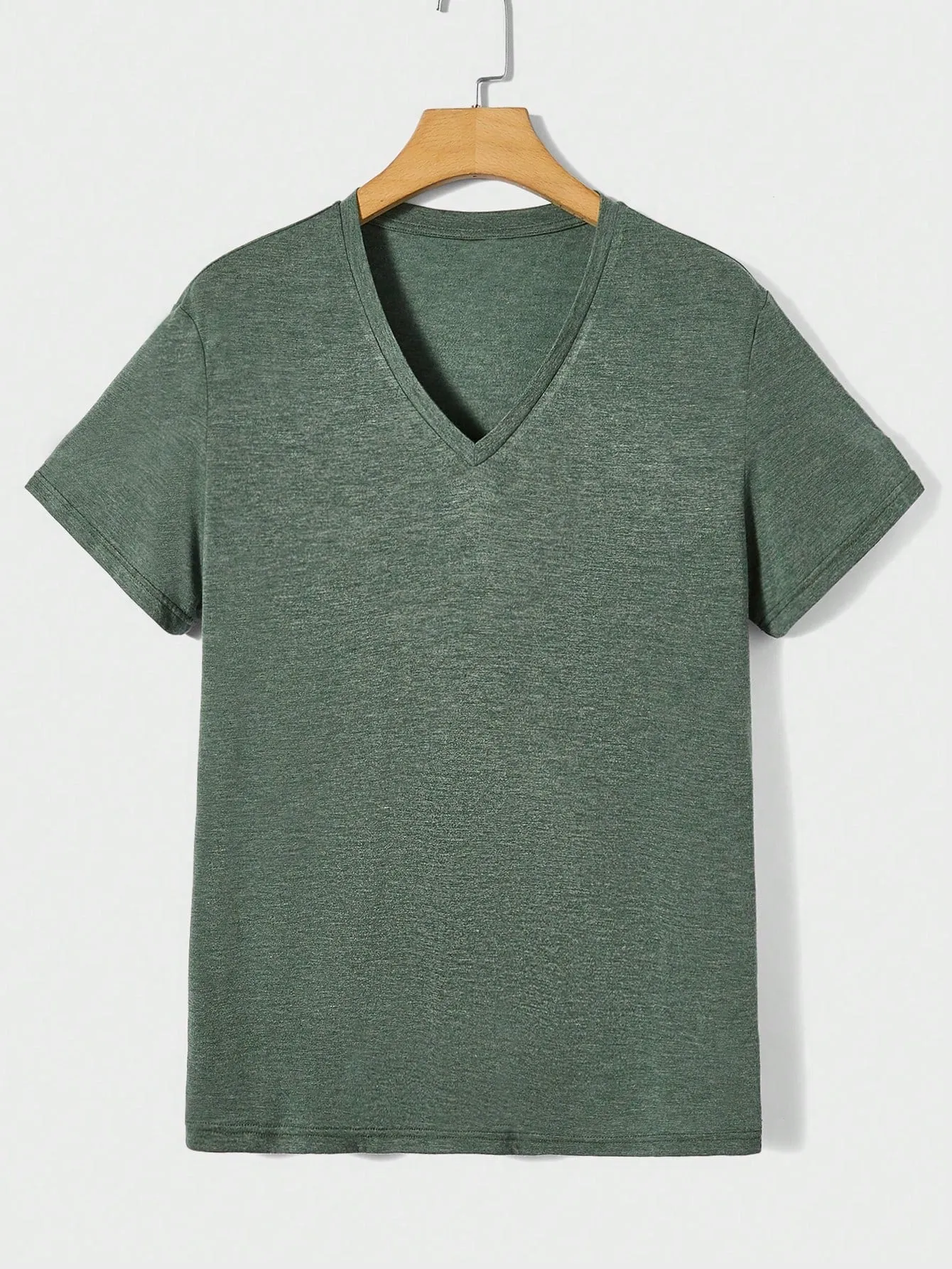 Men's V Neck Short Sleeve T-Shirt - Casual, Slim Fit, Plain, Summer Knit