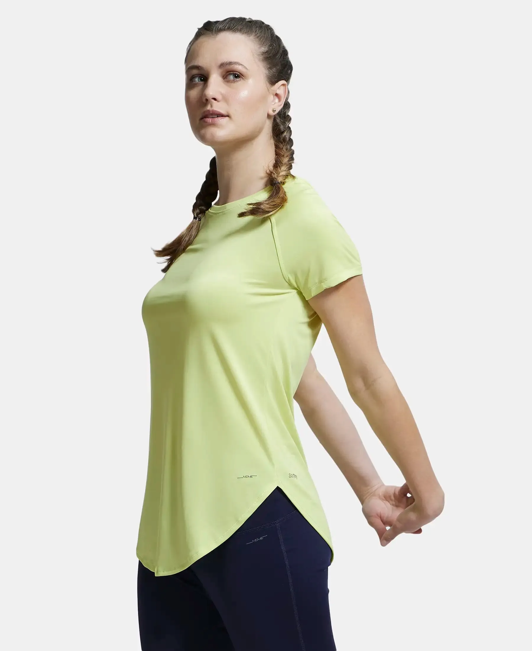 Microfiber Fabric Relaxed Fit Solid Curved Hem Styled Half Sleeve T-Shirt - Daiquiri Green