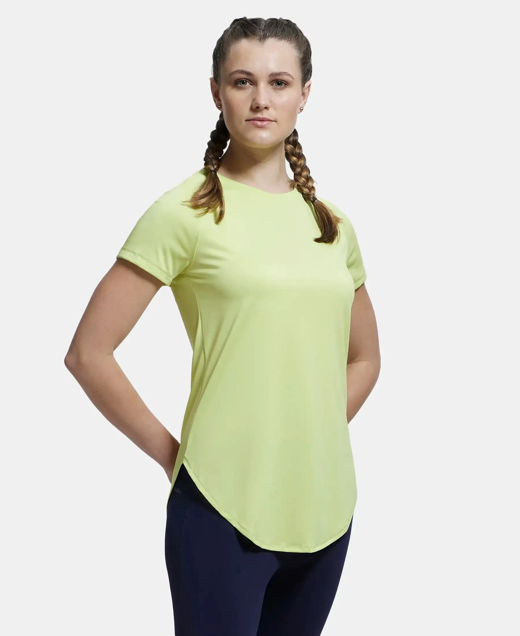 Microfiber Fabric Relaxed Fit Solid Curved Hem Styled Half Sleeve T-Shirt - Daiquiri Green