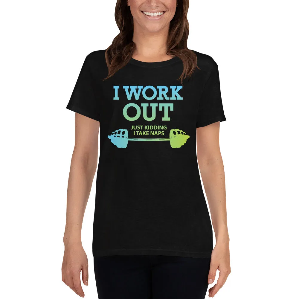 Minty Tees "I Work Out (Just Kidding, I Take Naps) Funny Fitness Inspired Women's Short Sleeve T-Shirt