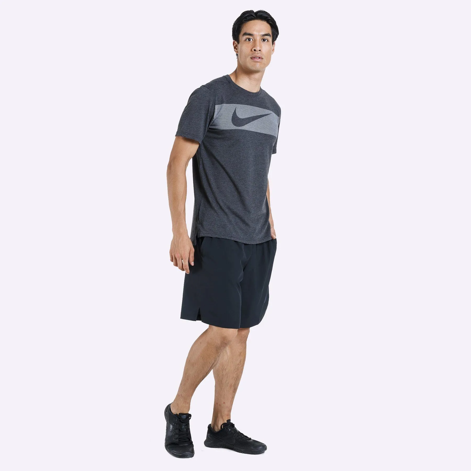 Nike Dri-FIT Breathe Men's Short-Sleeve Training Top - Black Heather/White