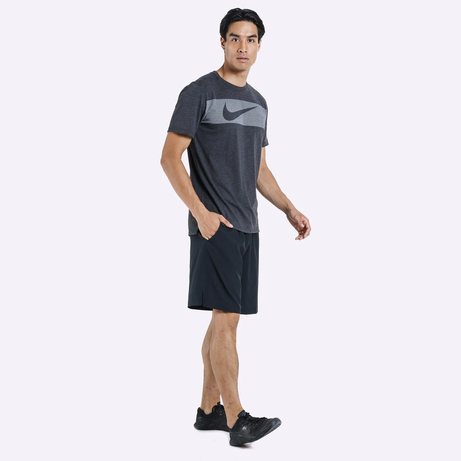 Nike Dri-FIT Breathe Men's Short-Sleeve Training Top - Black Heather/White