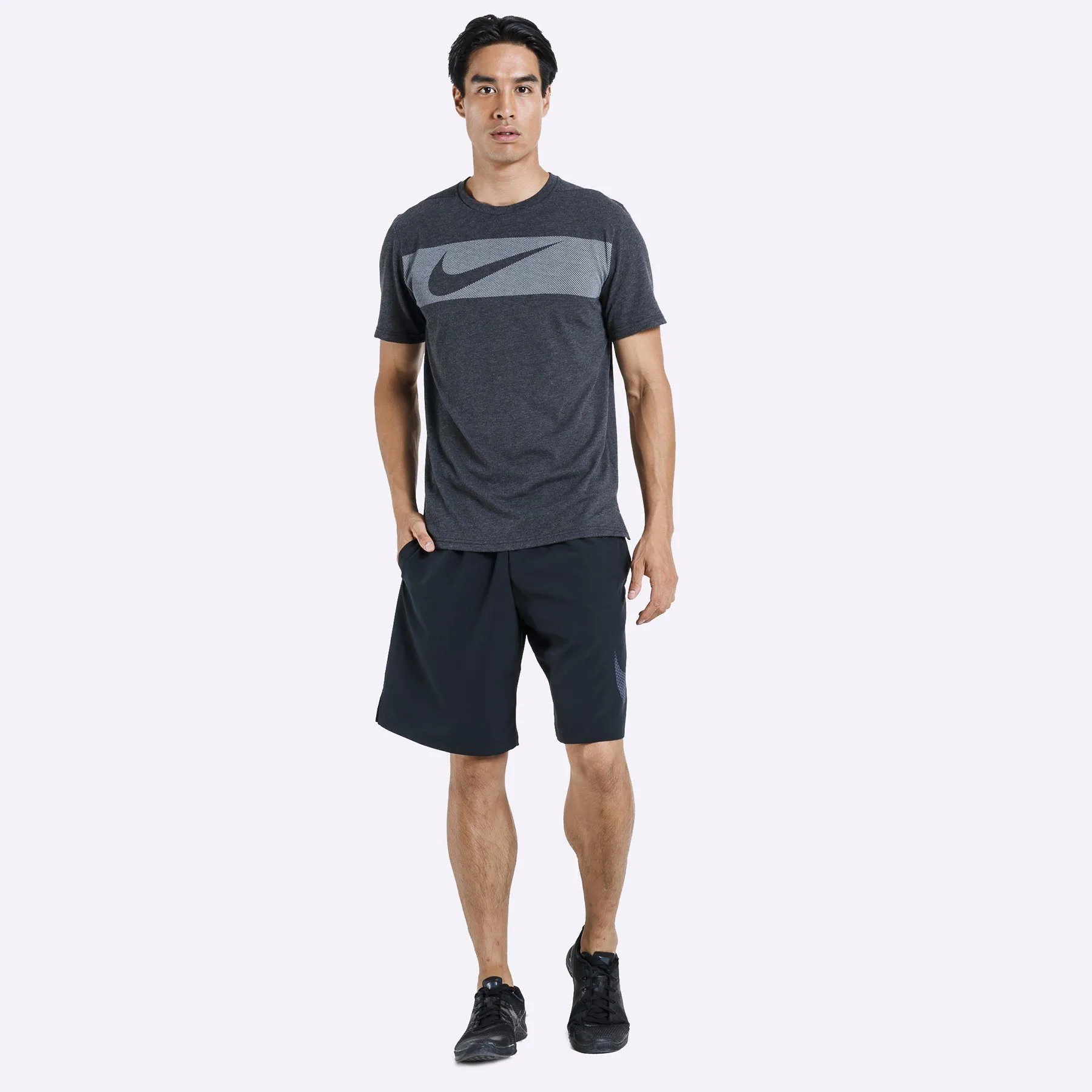 Nike Dri-FIT Breathe Men's Short-Sleeve Training Top - Black Heather/White