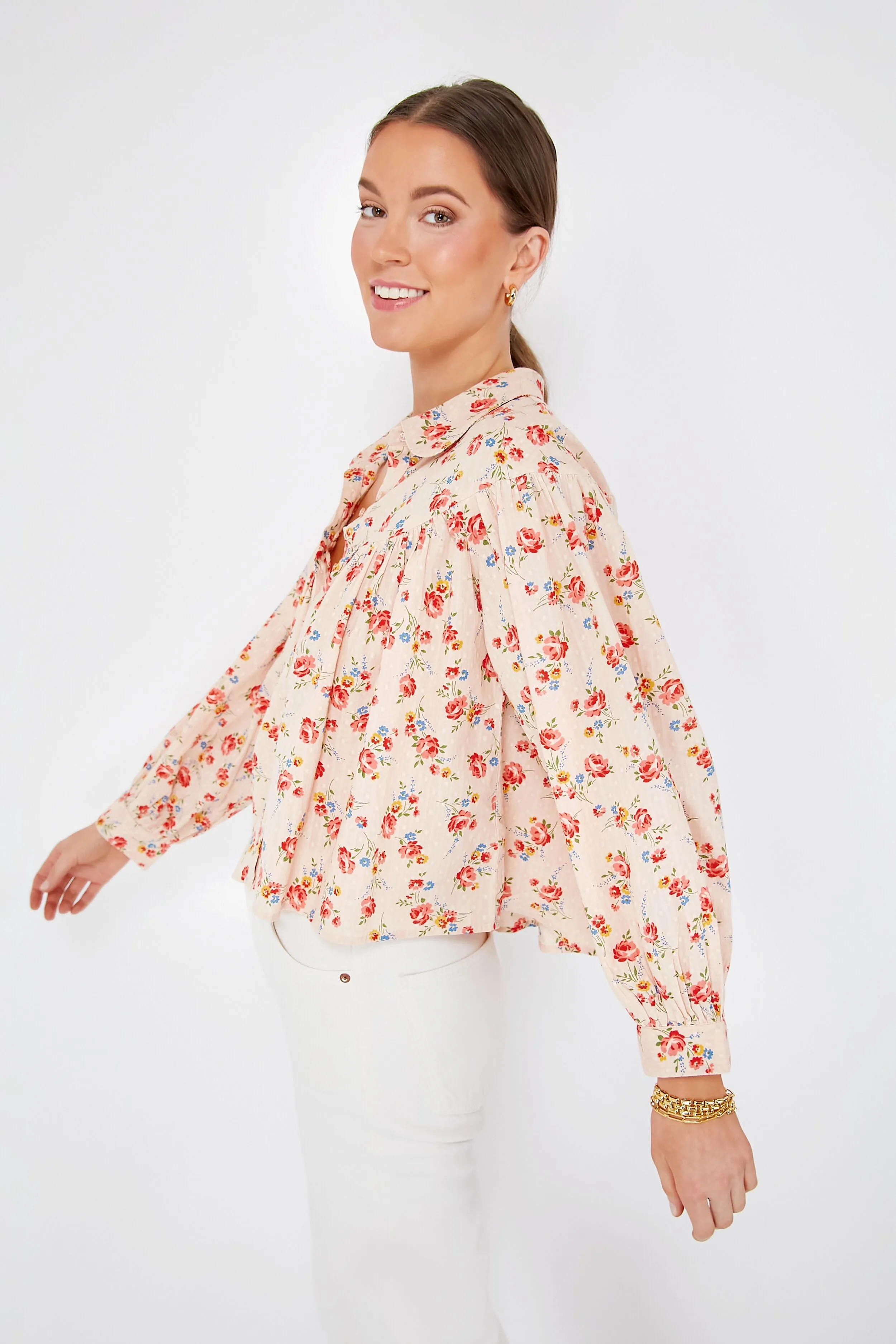 Pale Pink Kerchief Rose Print The Carousel Top