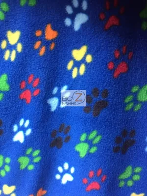 Paw Print Polar Fleece Fabric / Royal/Multi Color / Sold By The Yard