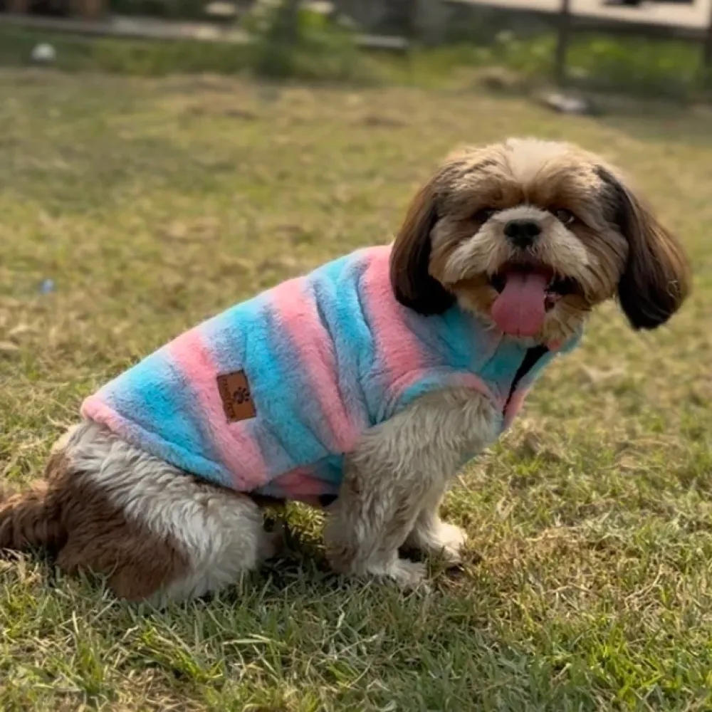 Pawgypets Fur Sleeveless Sweater for Dogs and Cats (Blue/Pink)