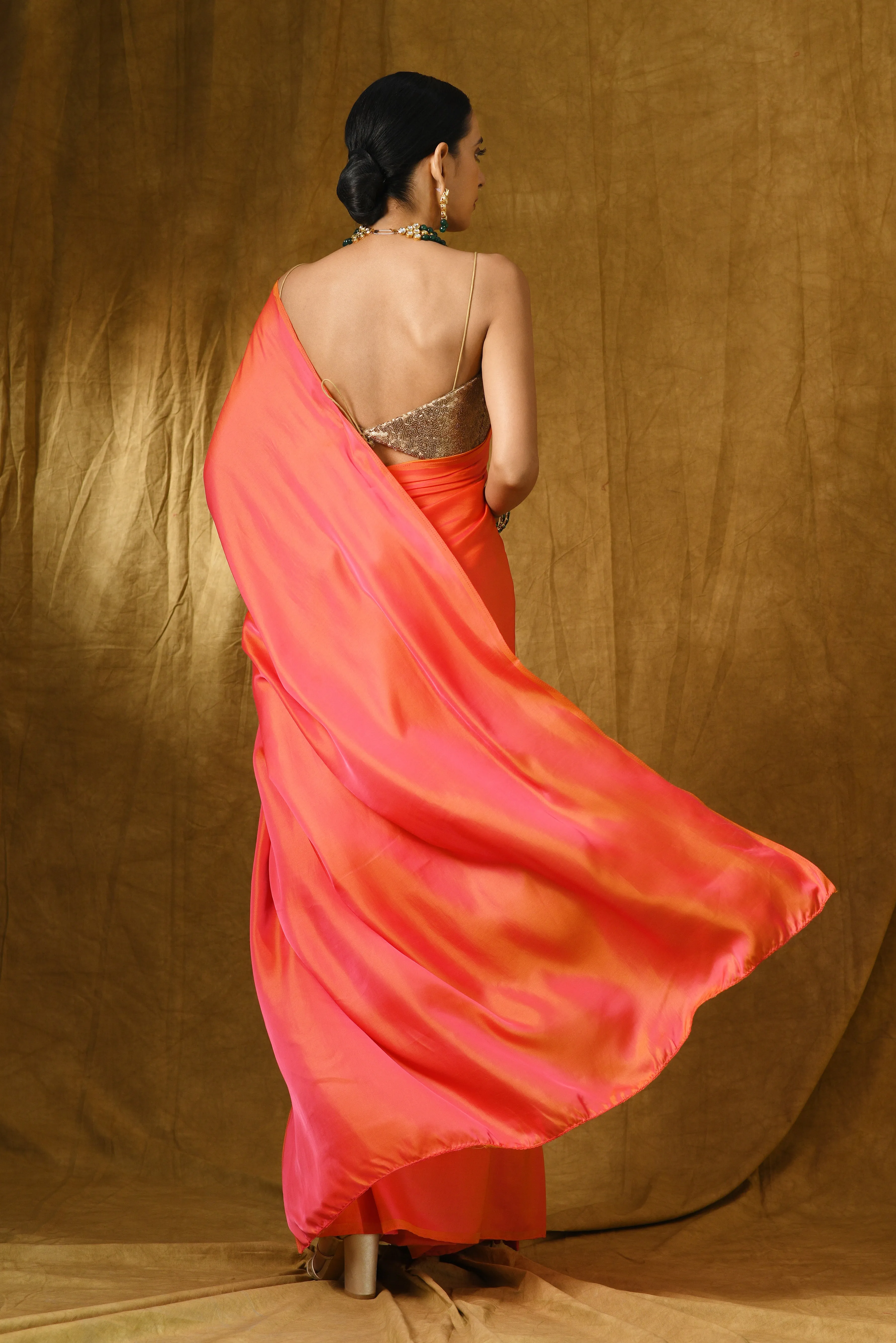 Pink & Orange Paradise Satin Saree