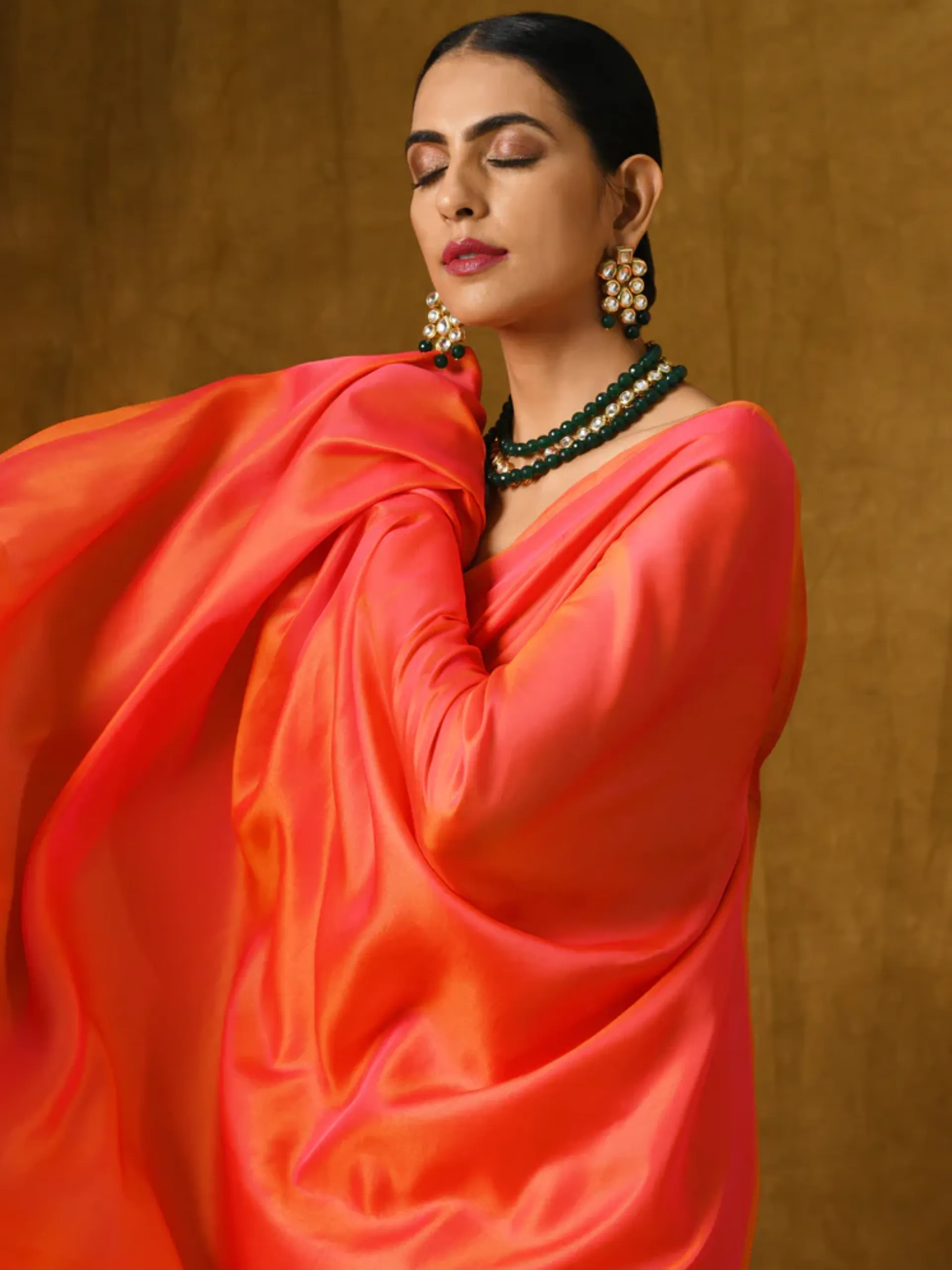 Pink & Orange Paradise Satin Saree