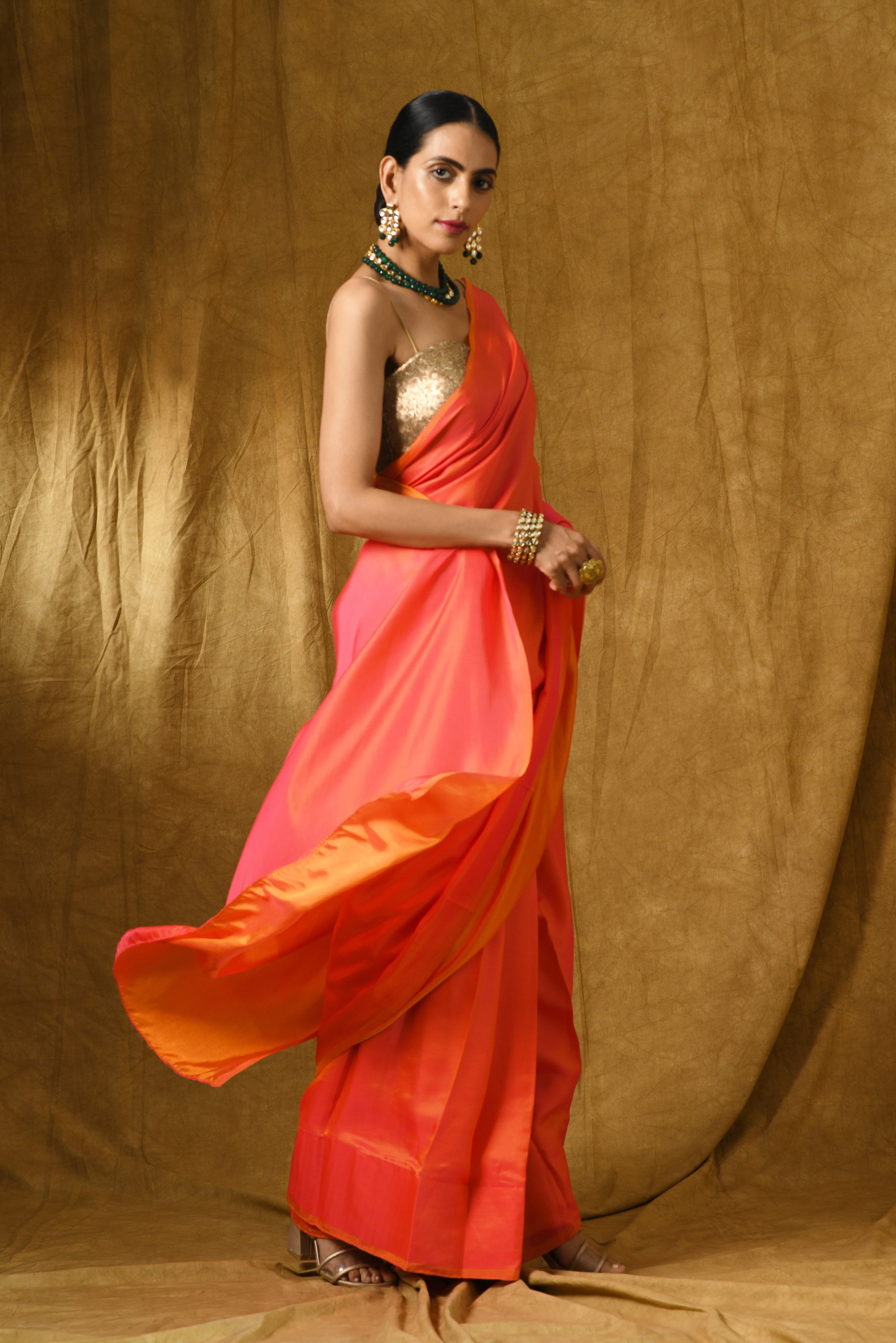 Pink & Orange Paradise Satin Saree