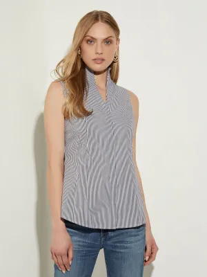 Pinstripe Sleeveless Stretch Cotton Blouse