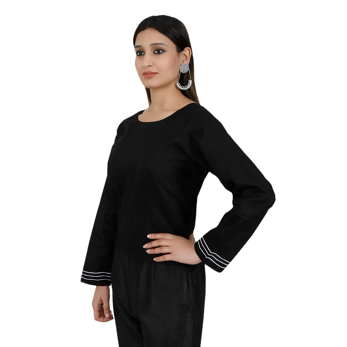 Pure Cotton Black Rabari Long Blouse