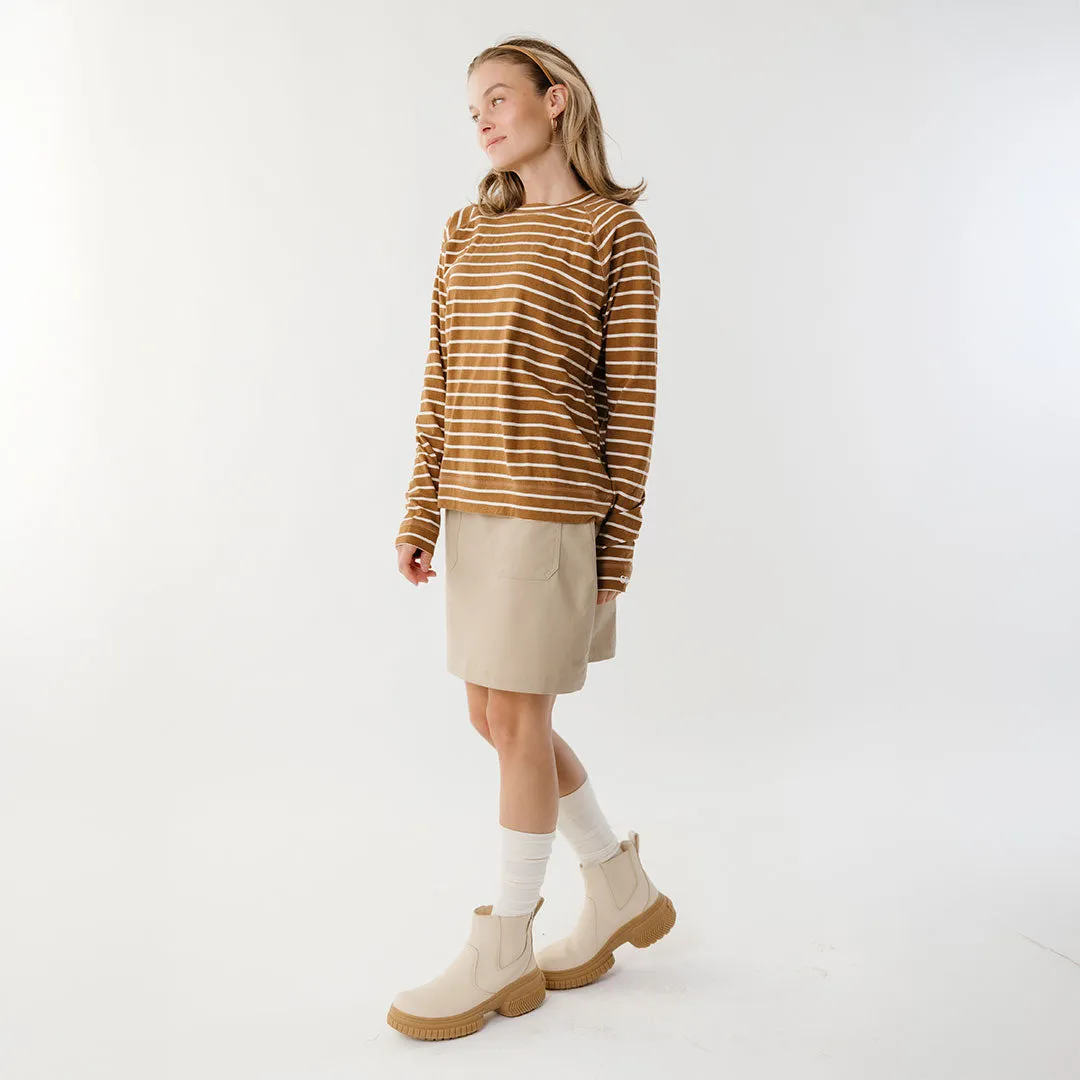 Riley Long Sleeve Stripe Tee, Brown/Ivory