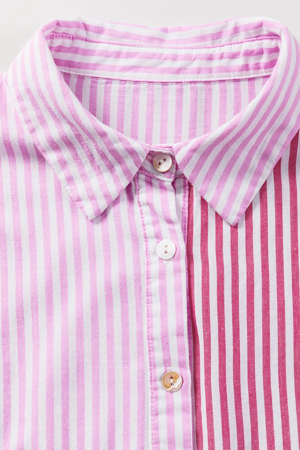 Ruffled Pink Stripe Button Shirt