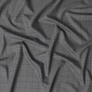 Seal grey Premium Italian wool suiting fabric with light pink checks design-D11445