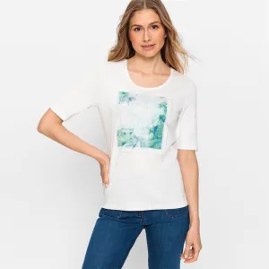 Short Sleeve Placement Print Tee in Off White