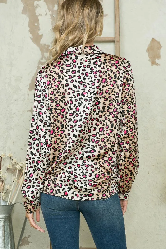 Tan Pink Leopard Print Top