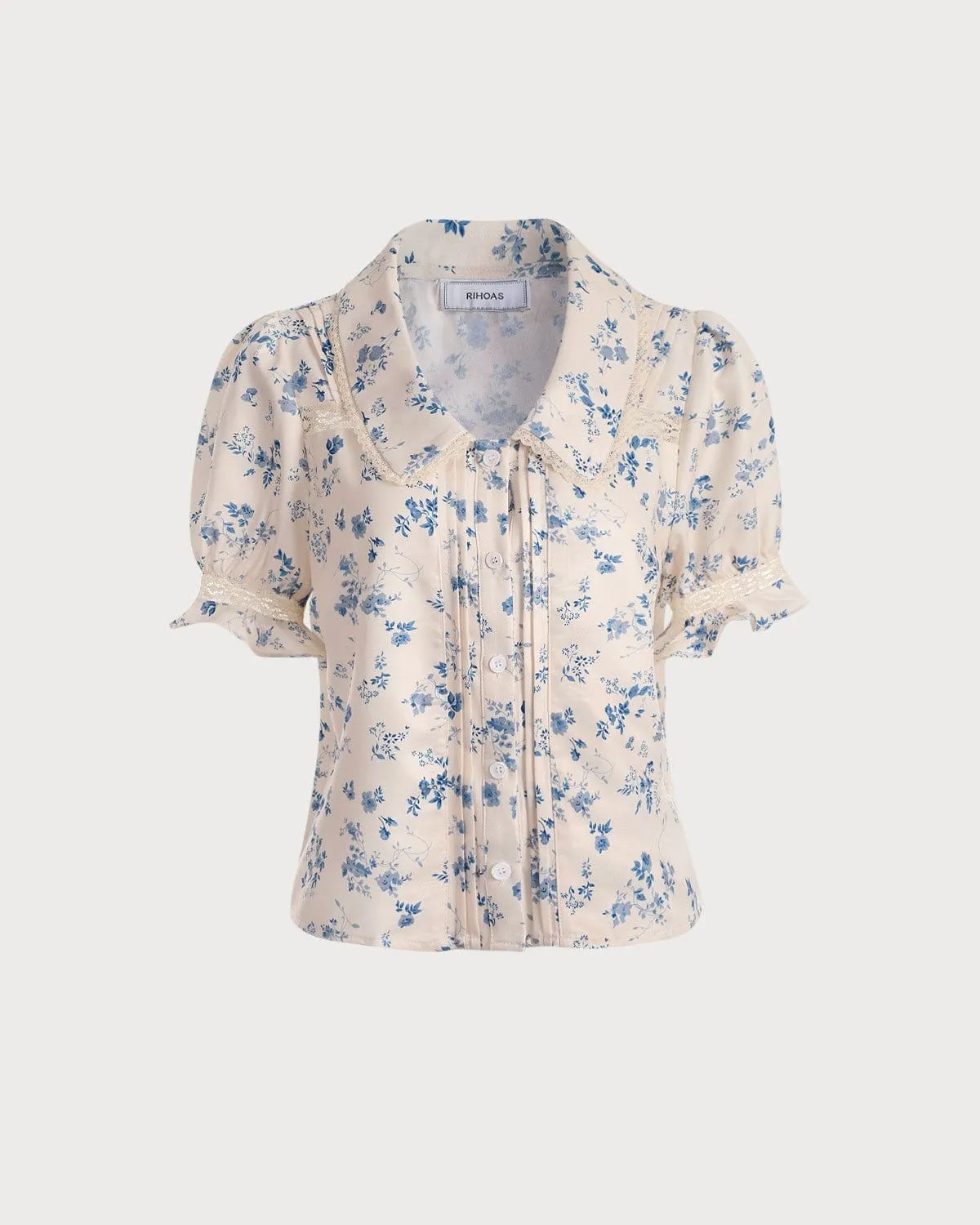 The Lace Spliced Pleated Floral Shirt