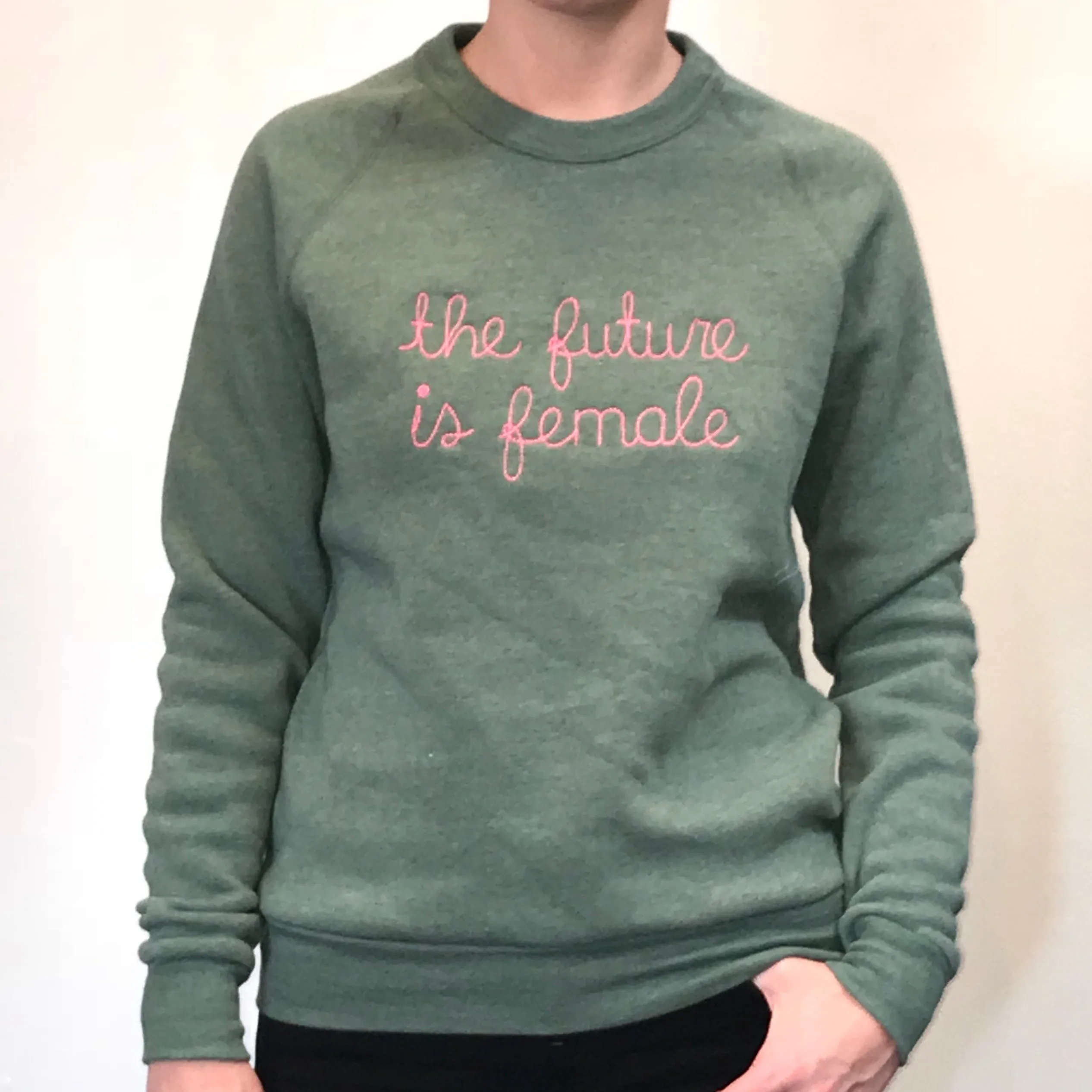 Unisex raglan sleeve pullover sweatshirts custom embroidered with roevember, the future is female, 1973, we say gay or anything you feel like saying across your chest!