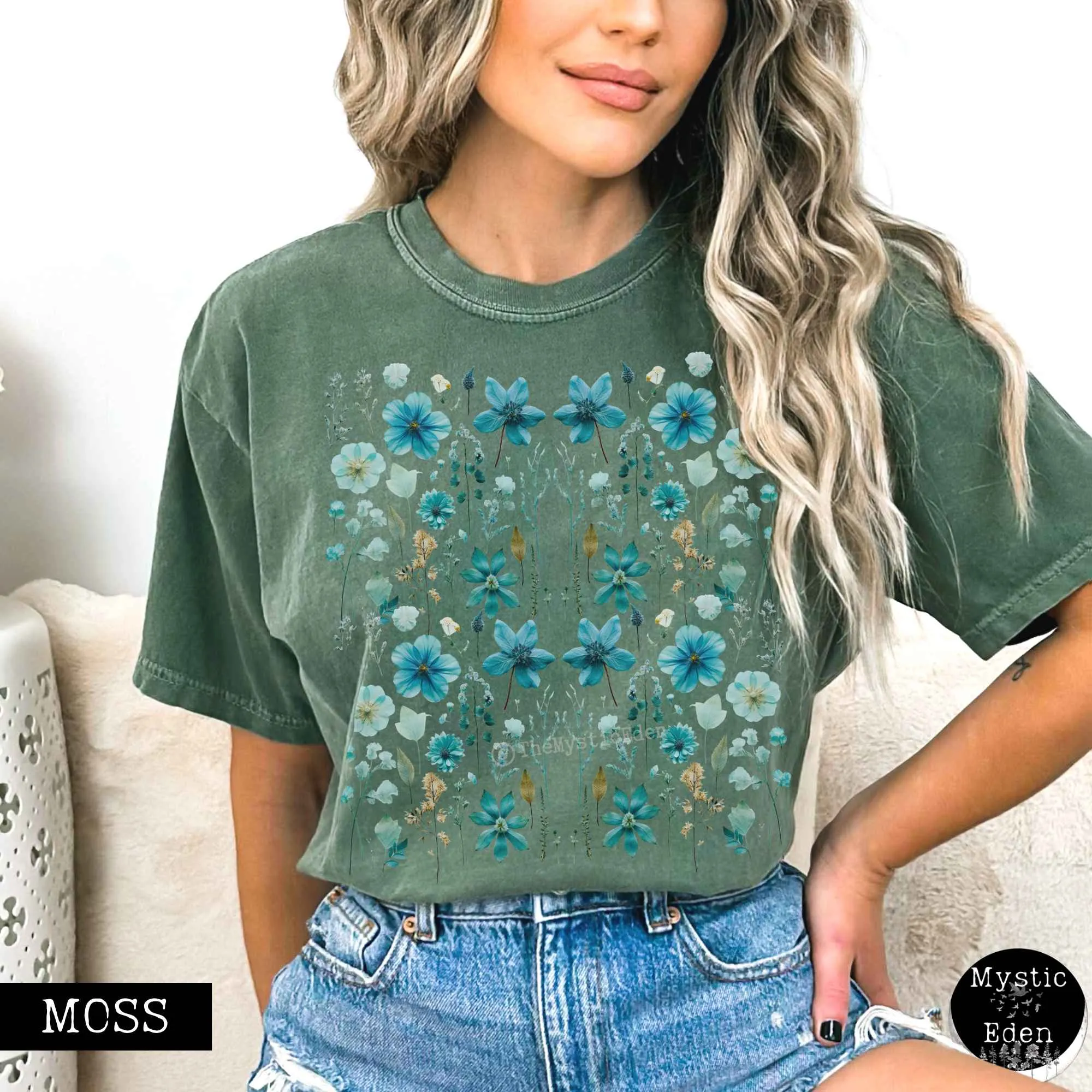 Vintage turquoise wildflower shirt