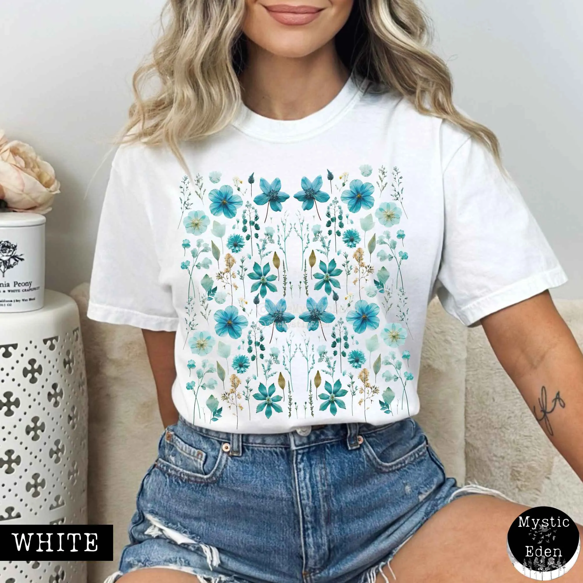 Vintage turquoise wildflower shirt