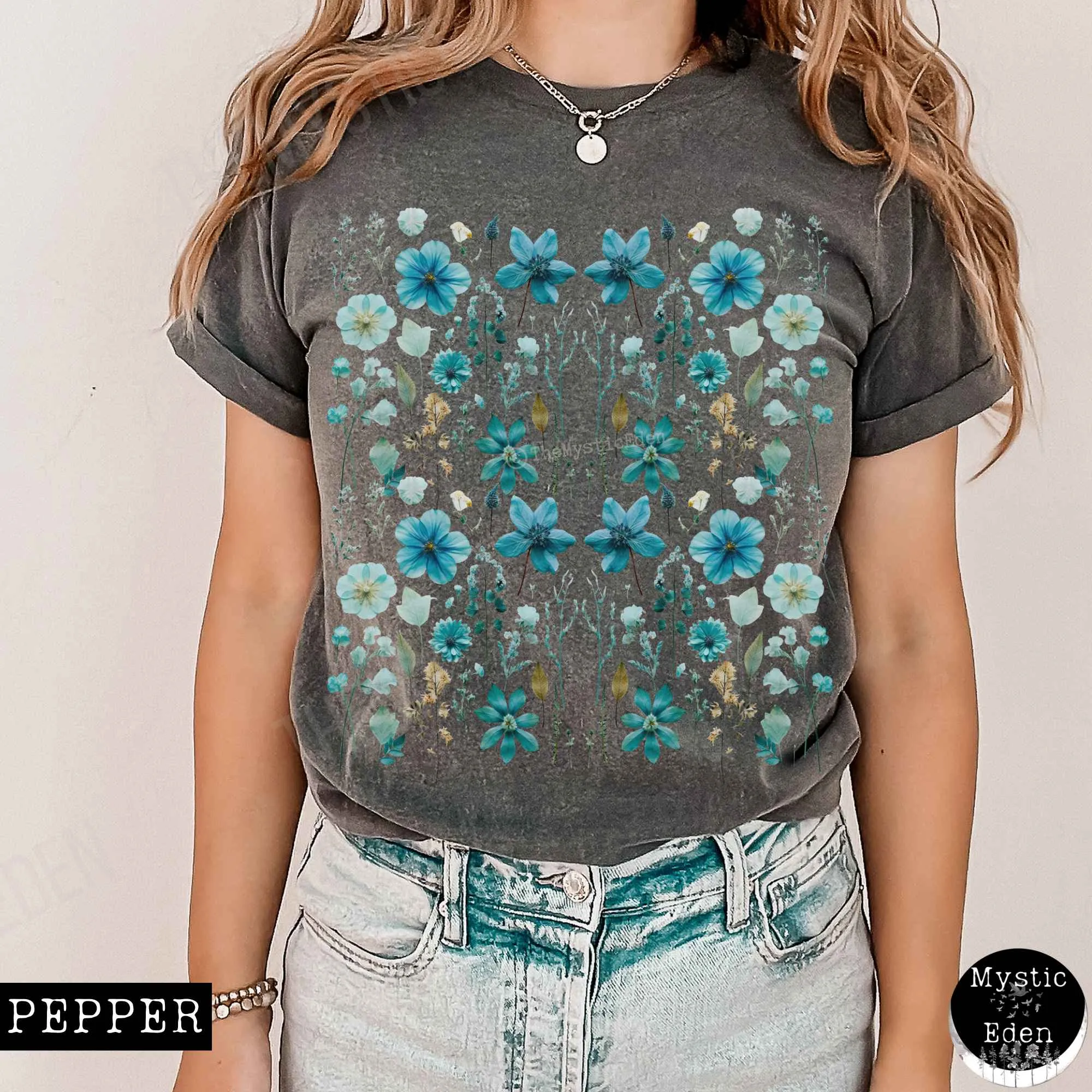 Vintage turquoise wildflower shirt