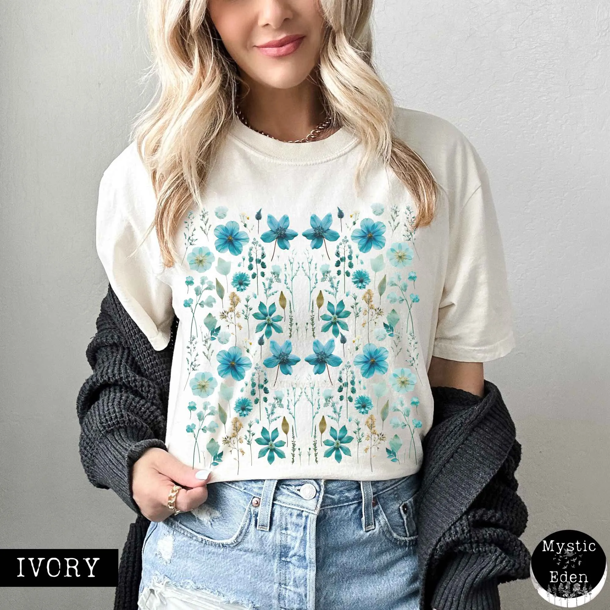 Vintage turquoise wildflower shirt