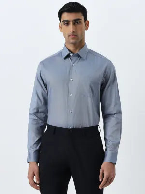 WES Formals Dusty Blue Relaxed-Fit Cotton Shirt