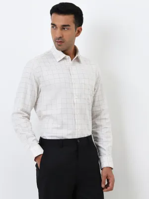 WES Formals White Checkered Slim Fit Cotton Shirt