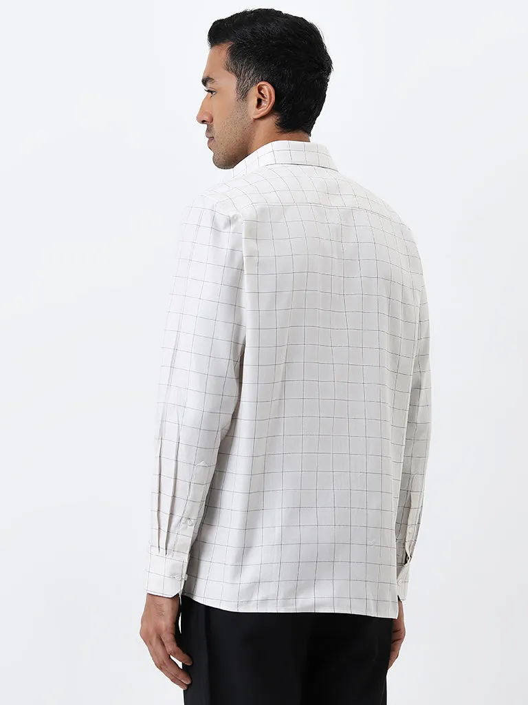 WES Formals White Checkered Slim Fit Cotton Shirt