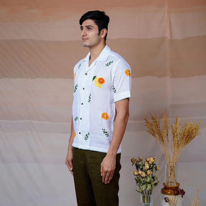 White Linen Embroidered Shirt | Unisex