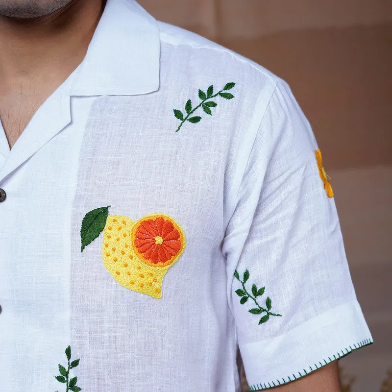 White Linen Embroidered Shirt | Unisex