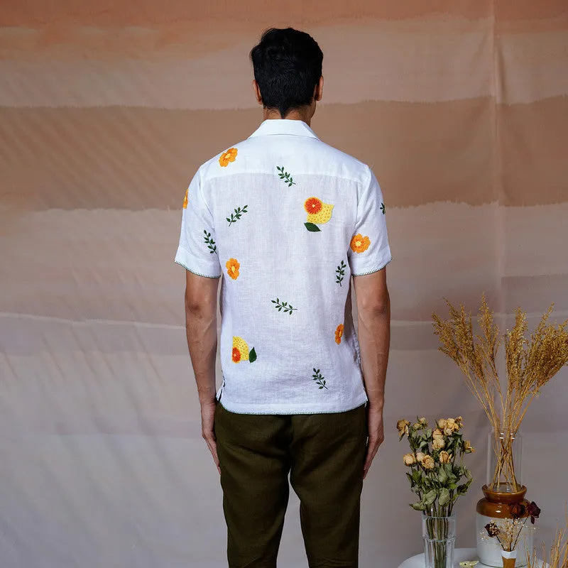 White Linen Embroidered Shirt | Unisex