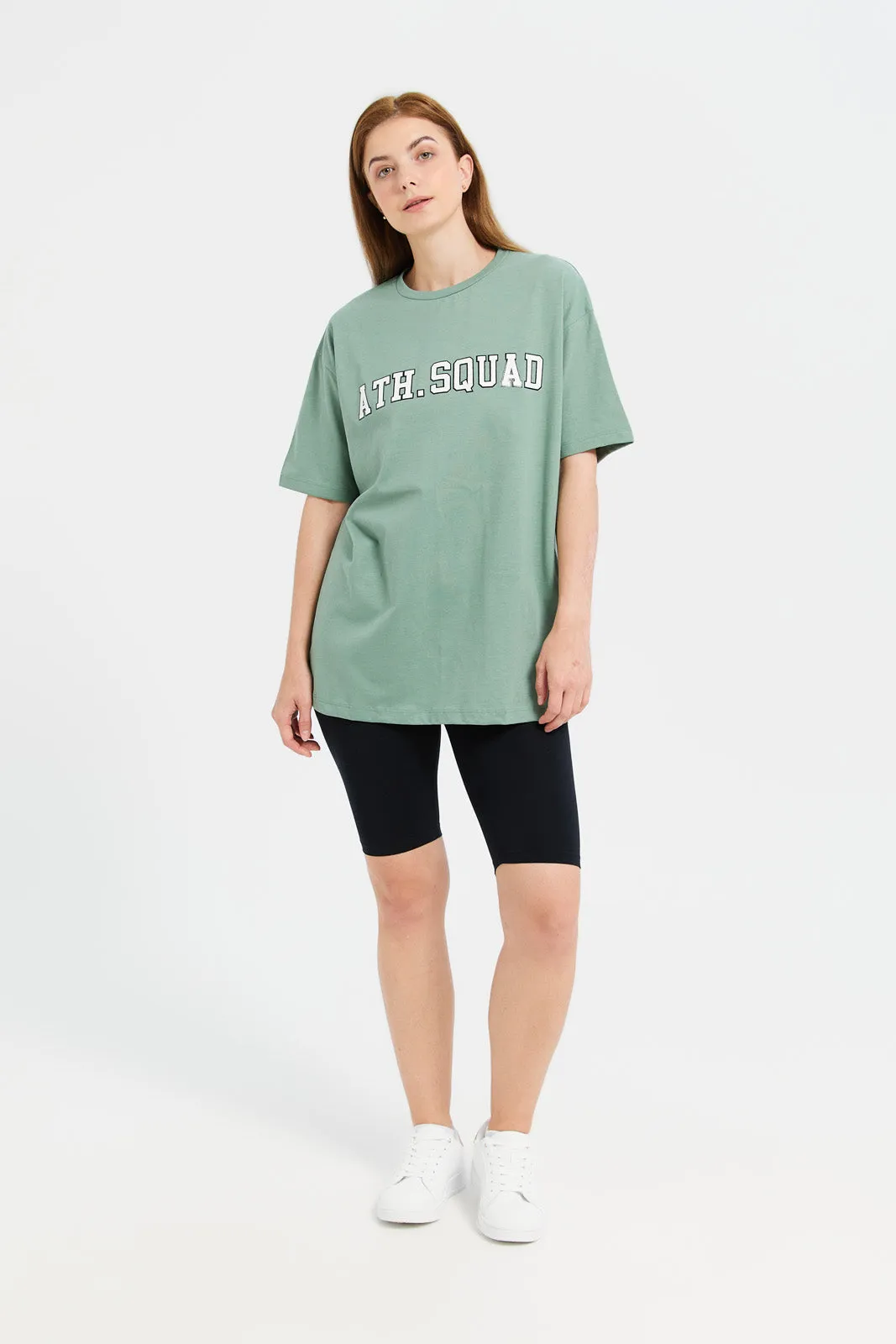 Women Mint Oversize With Placement Print T-Shirt