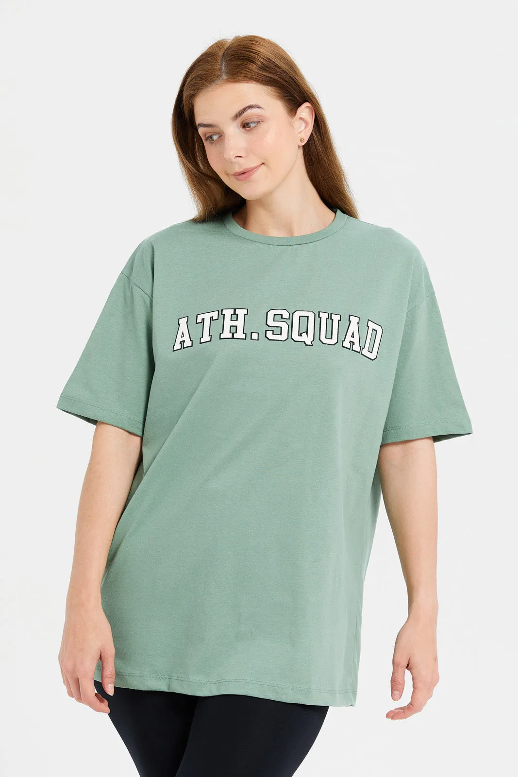 Women Mint Oversize With Placement Print T-Shirt