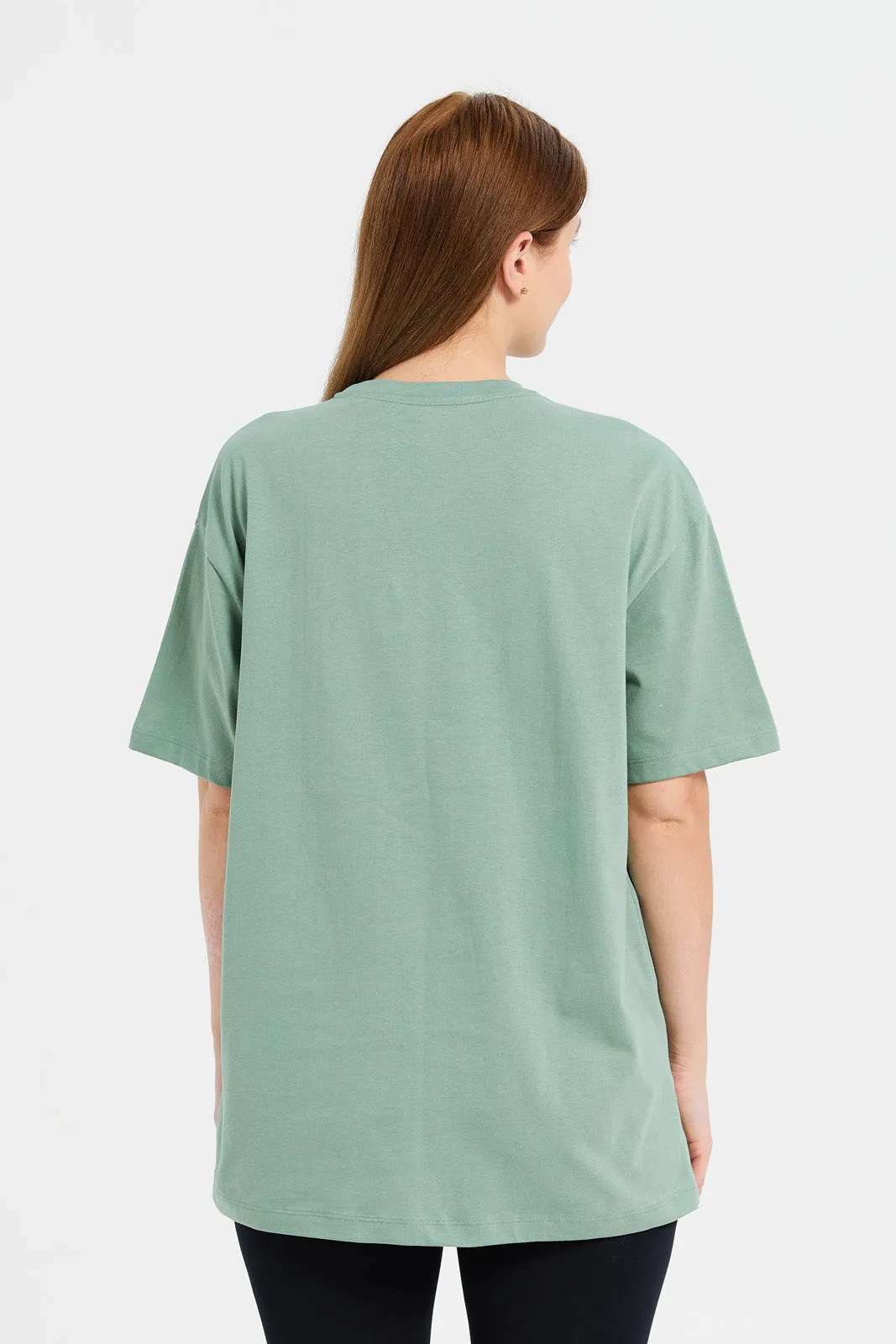 Women Mint Oversize With Placement Print T-Shirt