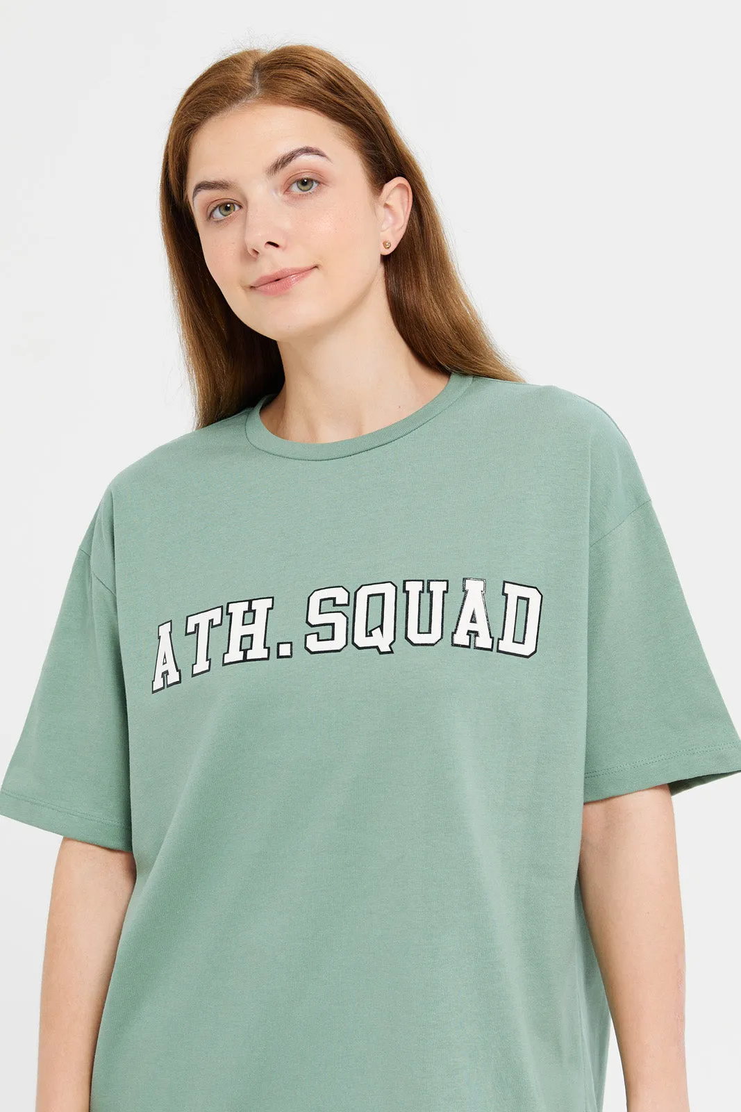 Women Mint Oversize With Placement Print T-Shirt