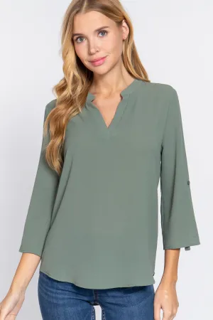 Women's 3/4 Roll Up Slv Woven Blouse