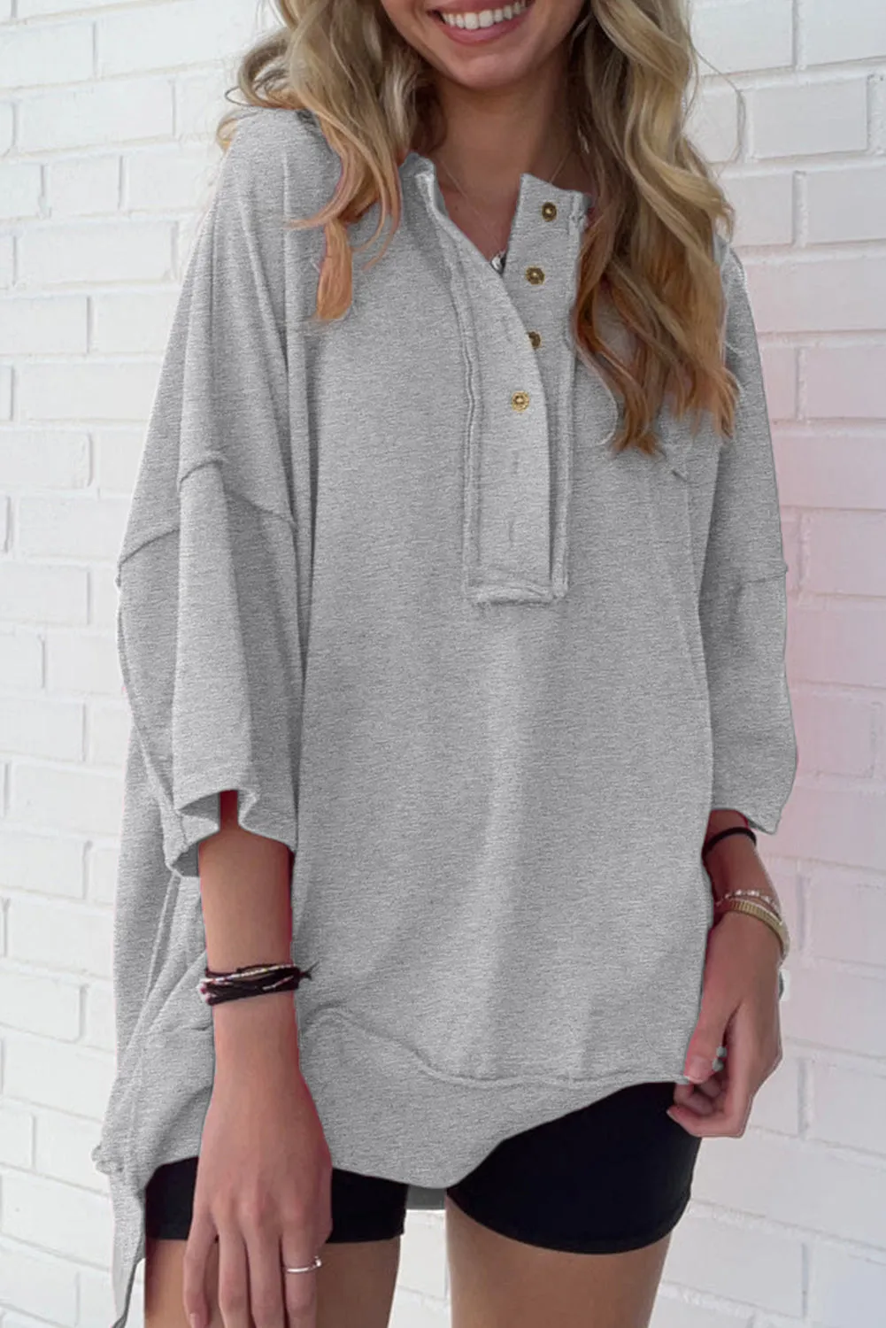 Women's Oversized T Shirts Casual Short Sleeve Henley Neck Summer Tops Tees