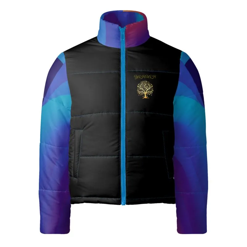 Yahuah-Tree of Life 01 Royal Men's Designer Stand Collar Puffer Jacket