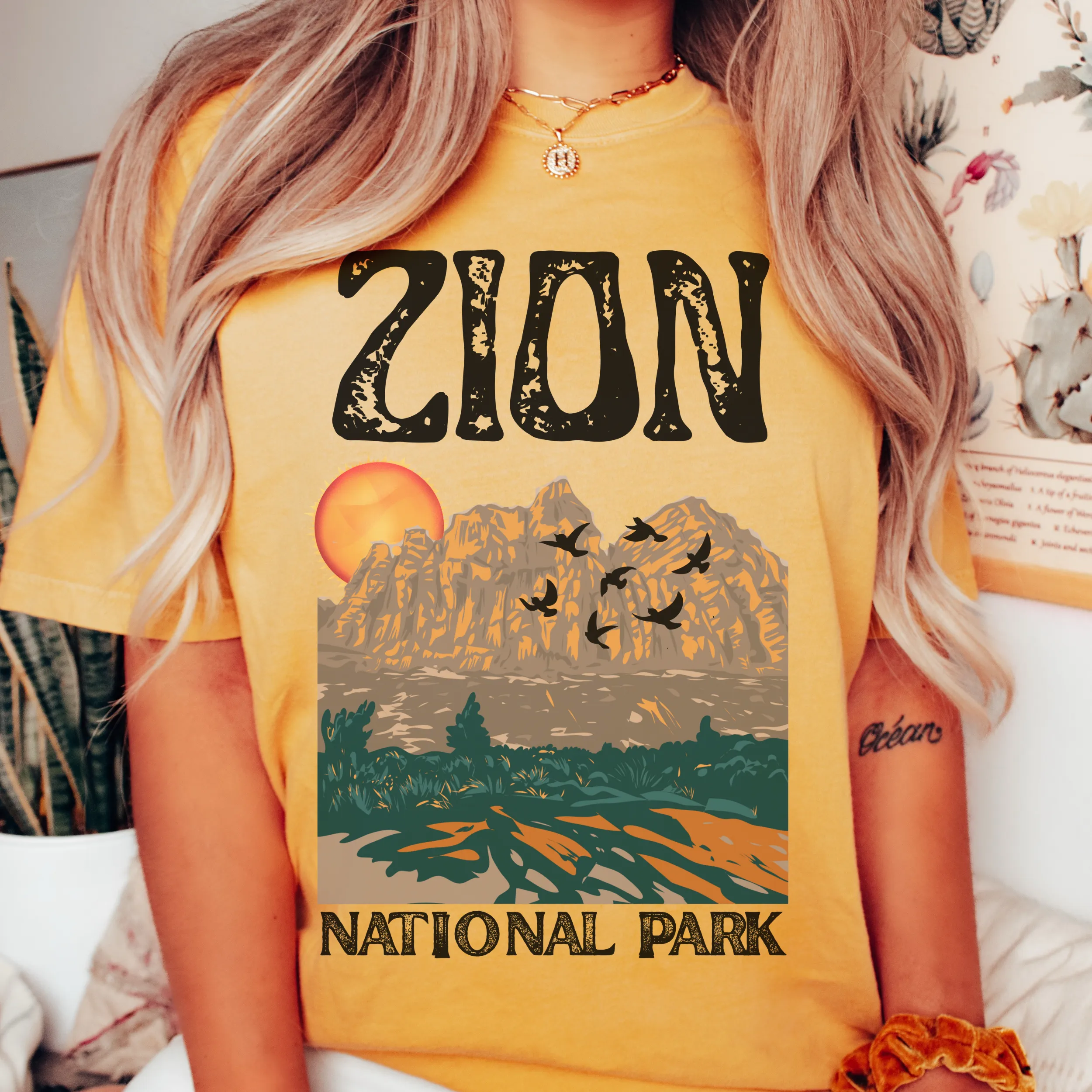 Zion National Park Comfort Colors® Unisex Garment-Dyed T-shirt Trendy Outdoors Hiking Camping in Yam, Mustard, Pepper, White or Black