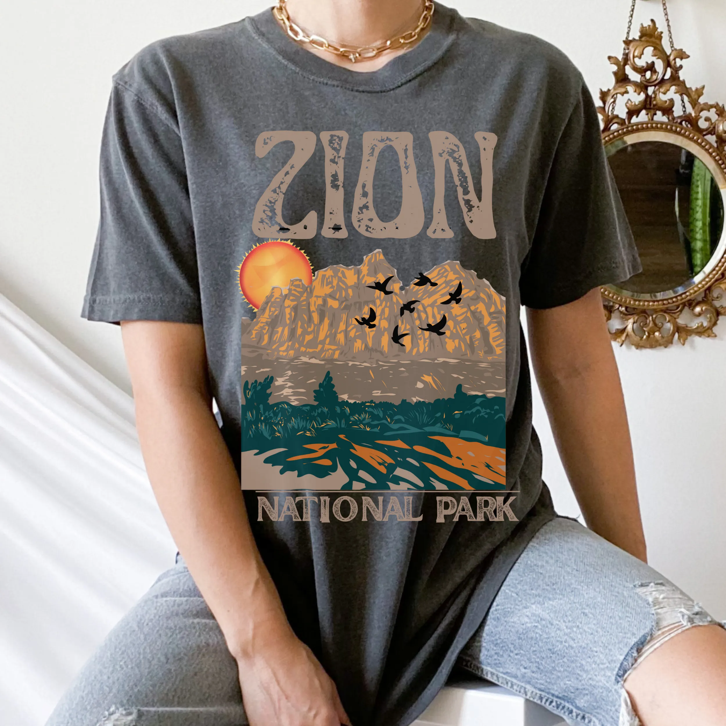 Zion National Park Comfort Colors® Unisex Garment-Dyed T-shirt Trendy Outdoors Hiking Camping in Yam, Mustard, Pepper, White or Black